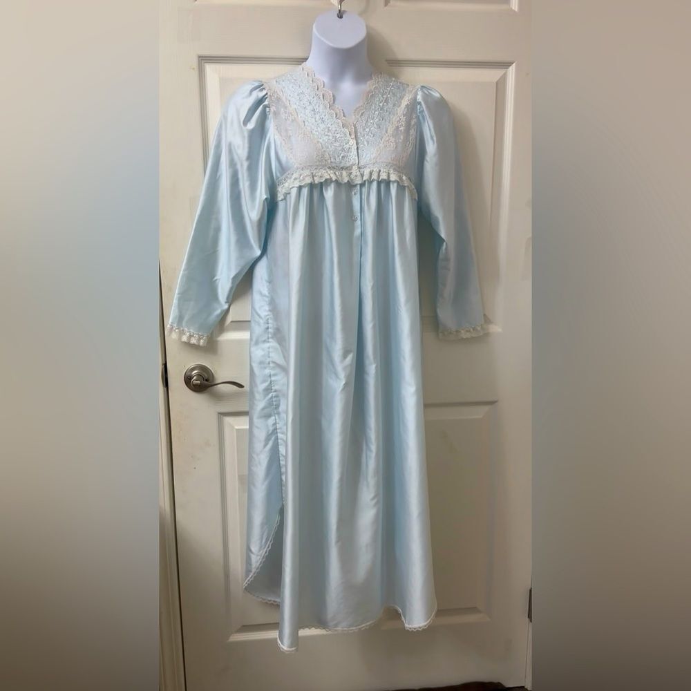Vintage Christian Dior Light Blue slip dress Nightgown with Lace Trim size M